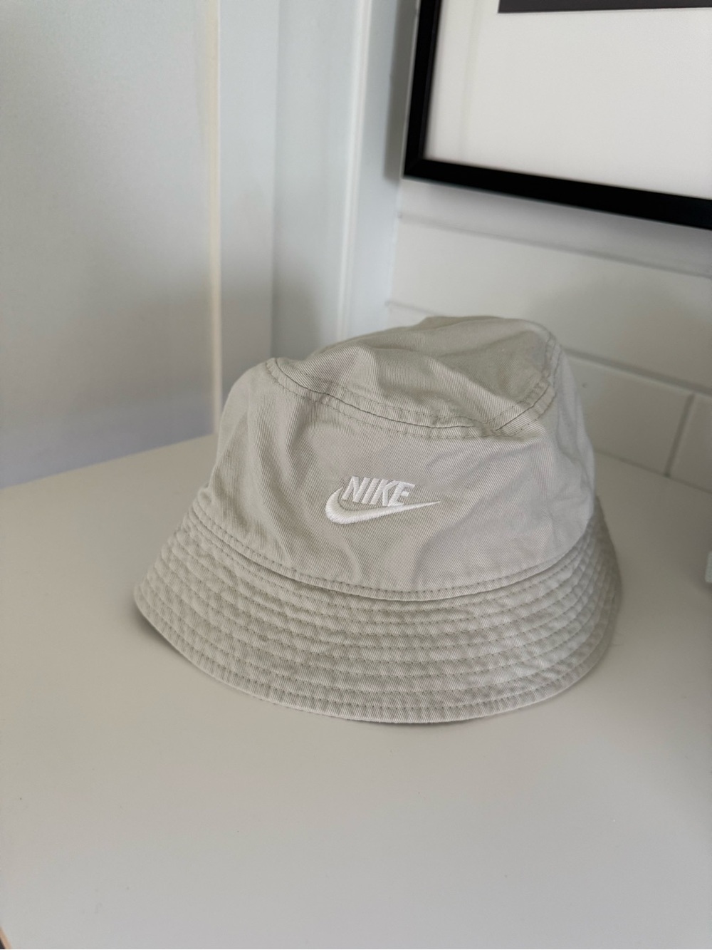 Nike Beige Bucket Hat with White Swoosh Patch